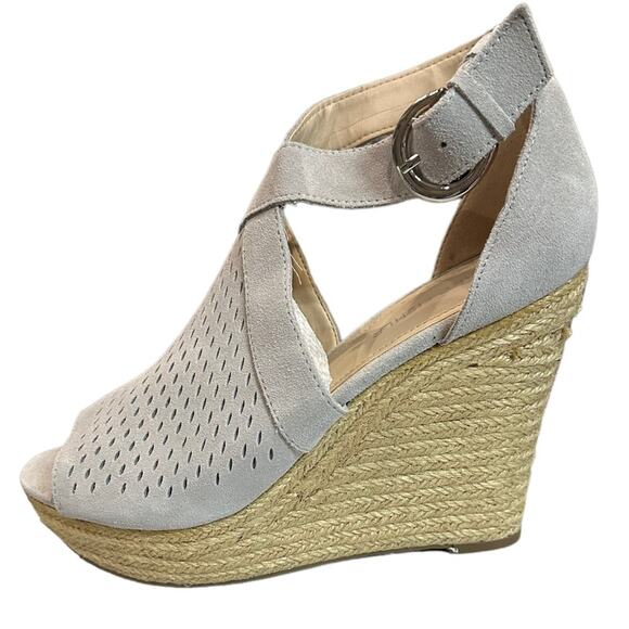 Marc fisher Haldya Grey perforated suede shooties espadrilles open toe size 9 - Picture 1 of 7